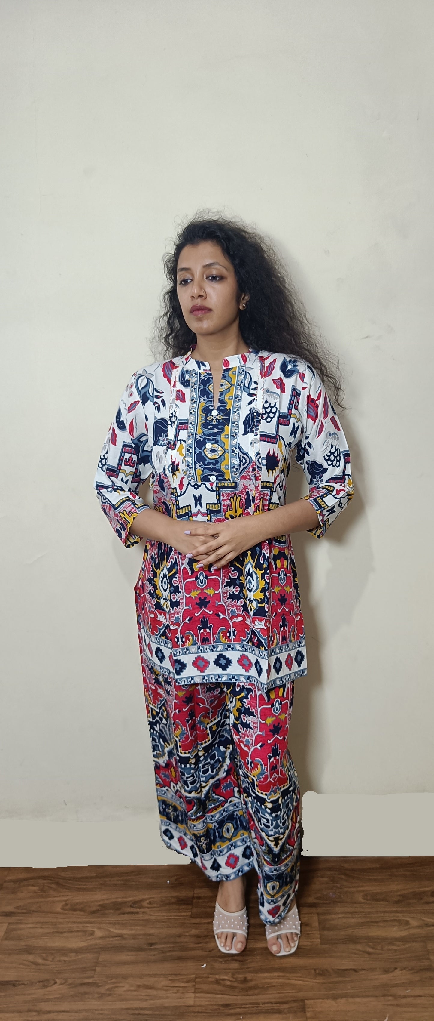 Multicolor Abstract Printed Rayon Cotton Co-ord Set for Women