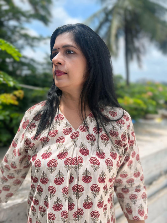 Handblock Printed Bamboo Cotton Kurta Set for Women