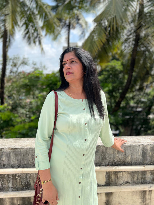 Pastel Green 2 piece Kurta Set with Button Detailing