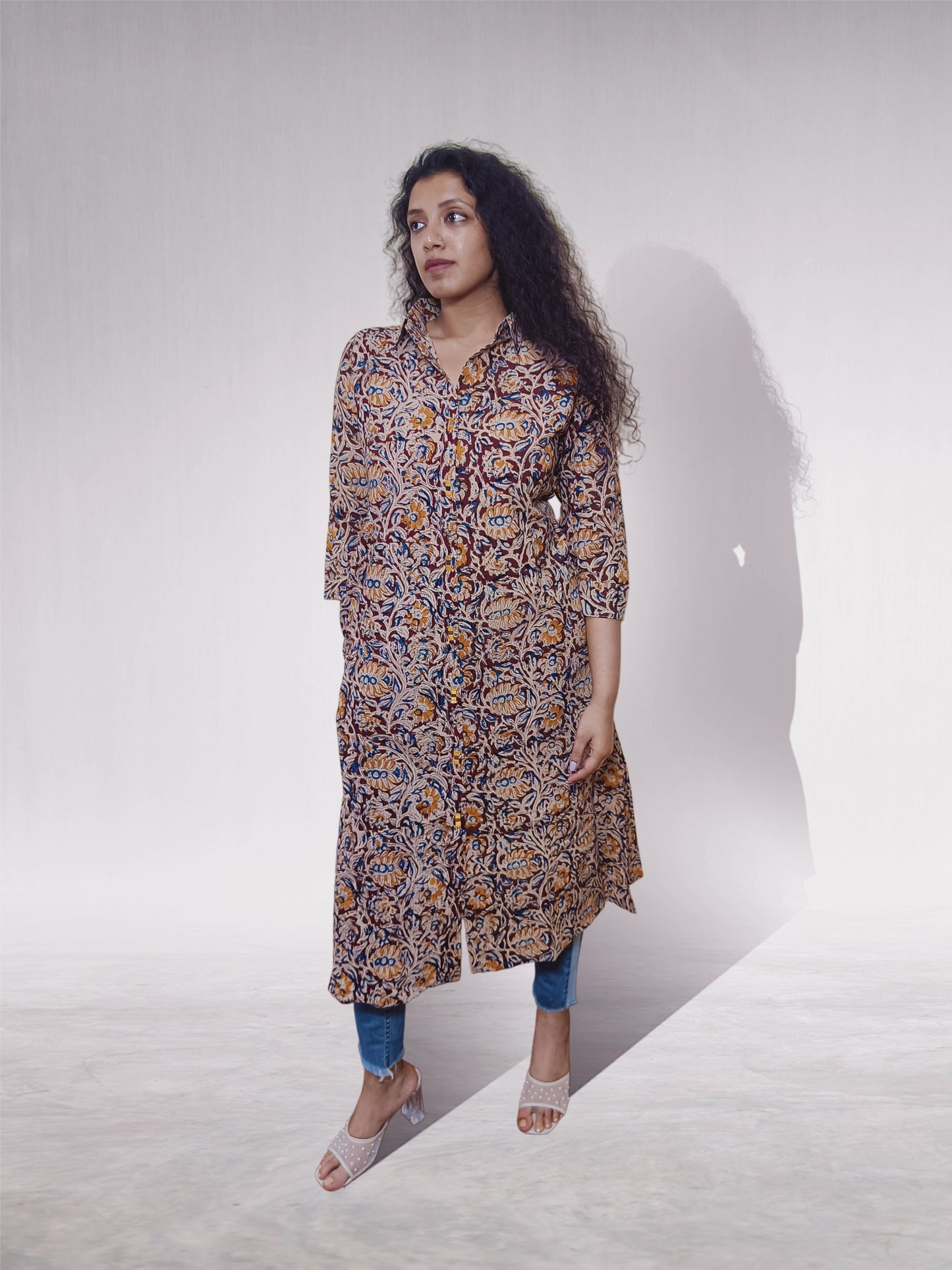 Cotton Kalamkari Print Kurti with Collar