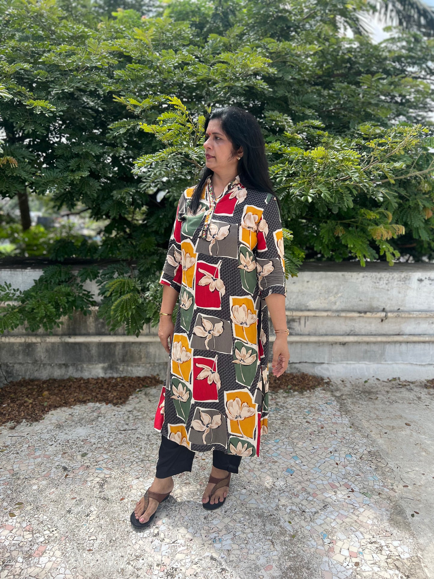 Multicolor Floral Block Print Muslin Kurta Set