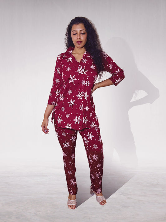 Red Printed Rayon Cotton Co-ord Set for Women