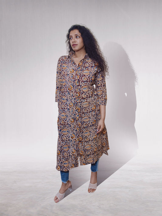 Cotton Kalamkari Print Kurti with Collar