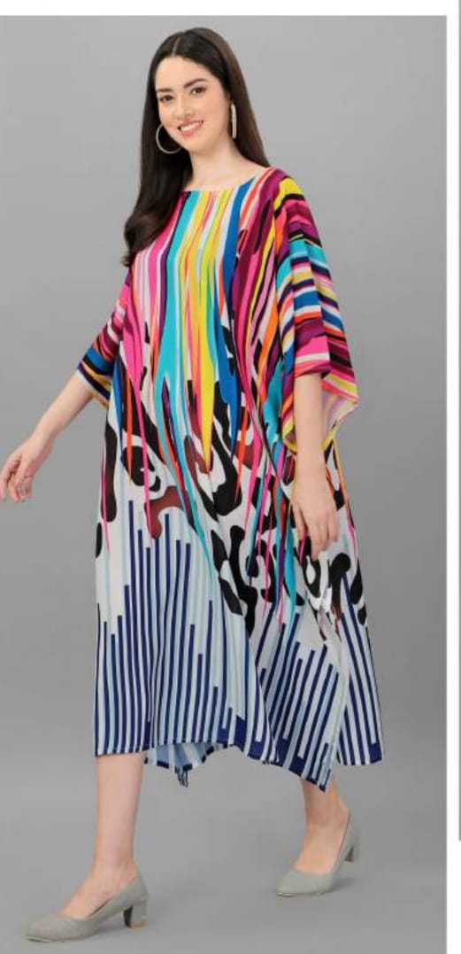Colorful Striped Printed Kaftan Dress for Women