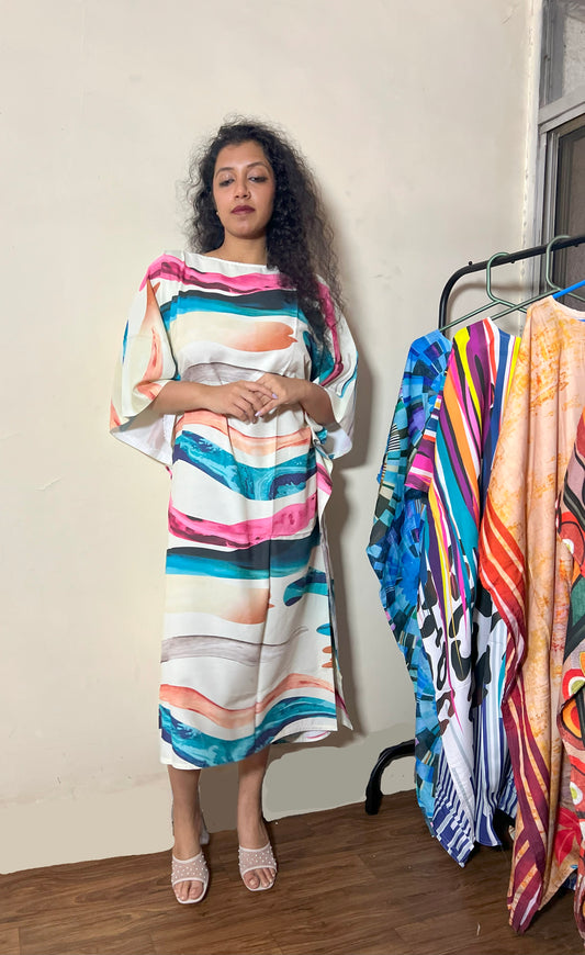Abstract Multicolor Printed Kaftan Dress for Women