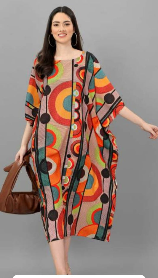 Multicolor Geometric Printed Kaftan Dress for Women