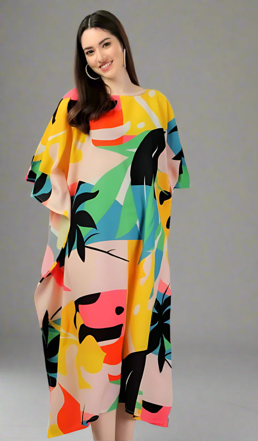 Multicolor Abstract Printed Kaftan Dress for Women