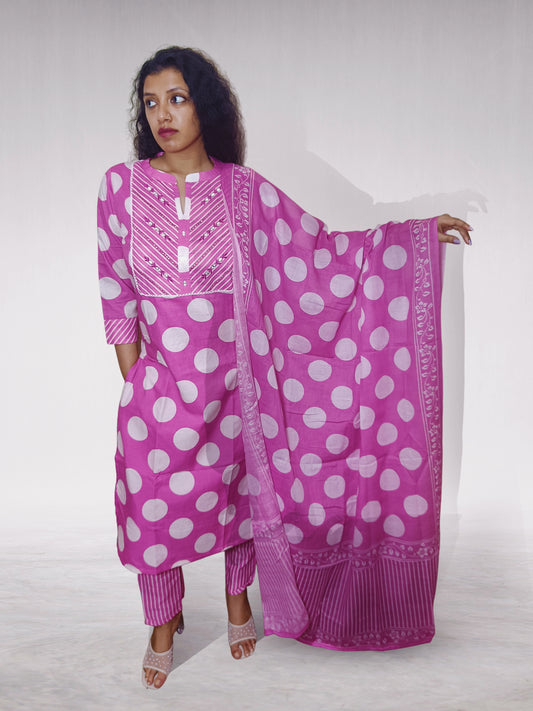 Pink Polka Dot Printed Cotton Salwar Suit
